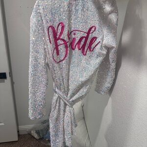 Sequin Bride Robe with Pink Lettering
